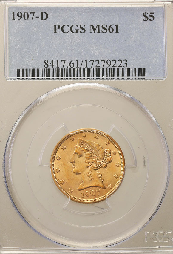 USA 5 dolarów 1907 D Denver PCGS MS61